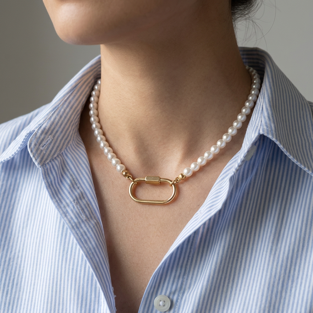 Pearl Carabiner Necklace