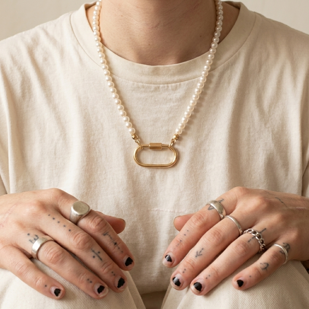 Pearl Carabiner Necklace